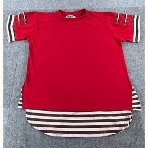 Arketype Red Short Sleeve Top Striped Trim Accent Shoulder Zipper Details Size M